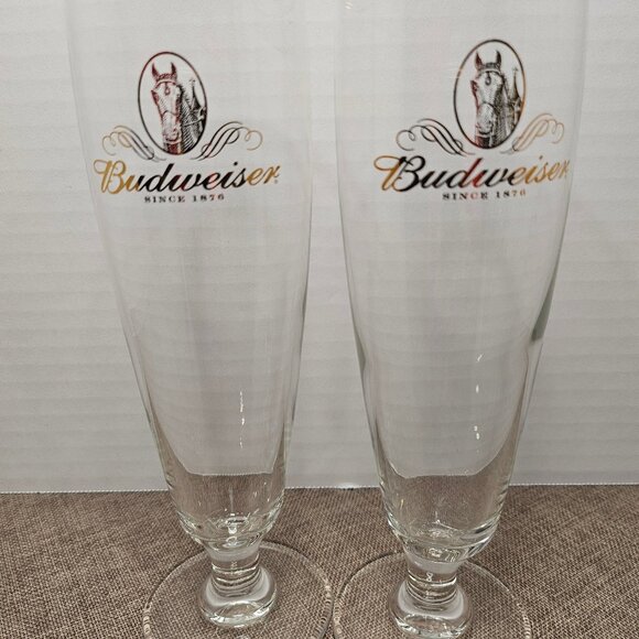 Set of 2 Vintage Budweiser Since 1876 Pilsner Beer Glasses Gold Rimmed And Lette - Picture 3 of 7